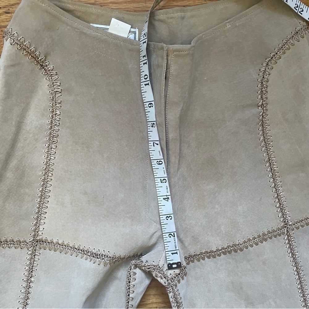 SMH Vintage Tan Leather Crochet Trim Pants Size 10 - Picture 5 of 8